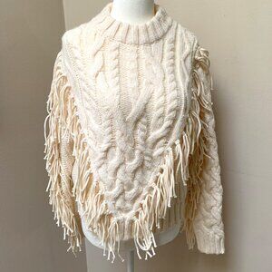 H&M NWOT cream chunky cable-knit long-sleeve sweater with fringe